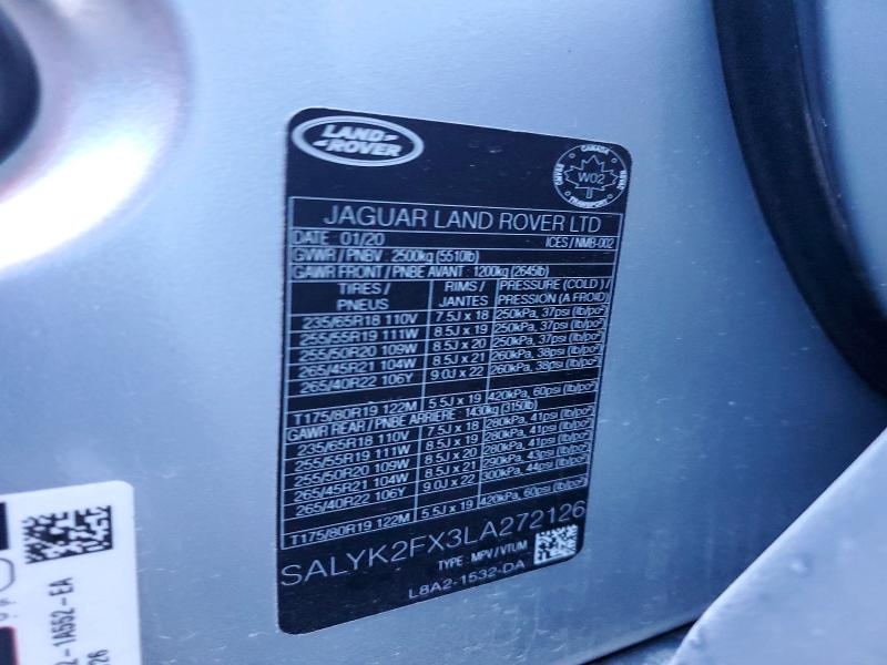Продажа на аукционе авто 2020 Land Rover Range Rover Velar, vin: SALYK2FX3LA272126, номер лота: 73665726