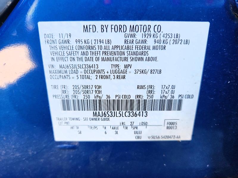 71638696 :رقم المزاد ، MAJ6S3JL5LC336413 vin ، 2020 Ford Ecosport مزاد بيع