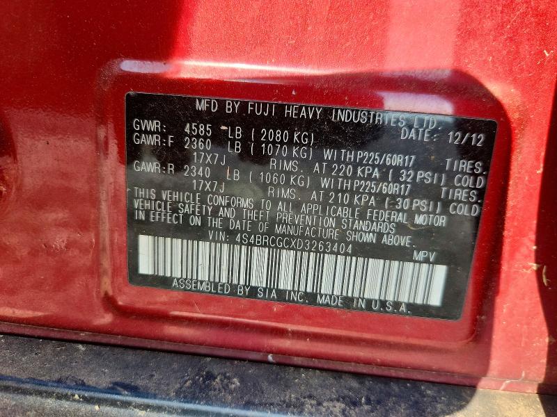 2013 Subaru Outback მანქანა იყიდება აუქციონზე, vin: 4S4BRCGCXD3263404, აუქციონის ნომერი: 72541196