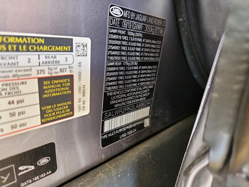 2020 Land Rover Range Rover Sport მანქანა იყიდება აუქციონზე, vin: SALWR2RK2LA896244, აუქციონის ნომერი: 71827806