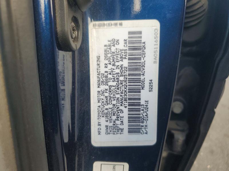 Продаж на аукціоні авто 2002 Toyota Camry, vin: 4T1BE30KX2U625722, номер лоту: 71601746