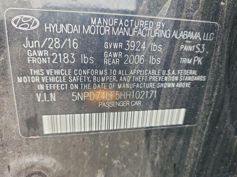 2017 Hyundai Elantra მანქანა იყიდება აუქციონზე, vin: 5NPD74LF5HH102171, აუქციონის ნომერი: 71169986