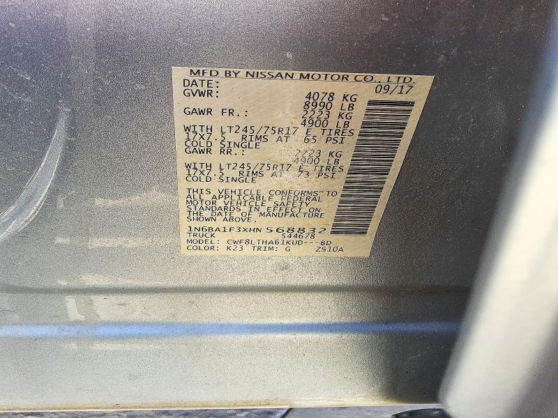 2017 Nissan Titan Xd მანქანა იყიდება აუქციონზე, vin: 1N6BA1F3XHN568832, აუქციონის ნომერი: 72408306