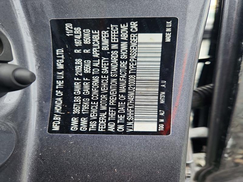71927826 :رقم المزاد ، SHHFK7H49MU210008 vin ، 2021 Honda Civic مزاد بيع