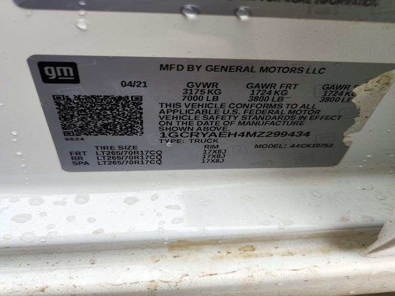 Aukcja sprzedaży 2021 Chevrolet Silverado, vin: 1GCRYAEH4MZ299434, numer aukcji: 73192326