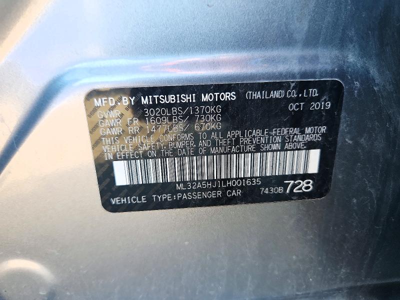 2020 Mitsubishi Mirage მანქანა იყიდება აუქციონზე, vin: ML32A5HJ1LH001635, აუქციონის ნომერი: 72564676
