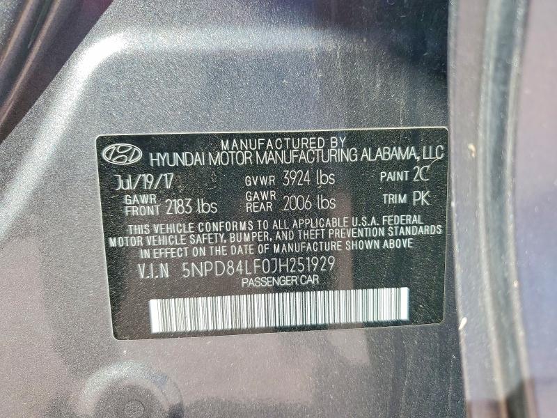 Aukcja sprzedaży 2018 Hyundai Elantra, vin: 5NPD84LF0JH251929, numer aukcji: 71814886
