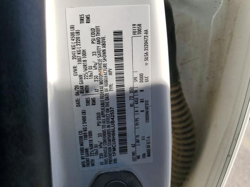 2020 Ford Escape მანქანა იყიდება აუქციონზე, vin: 1FMCU9H66LUB42537, აუქციონის ნომერი: 71581106