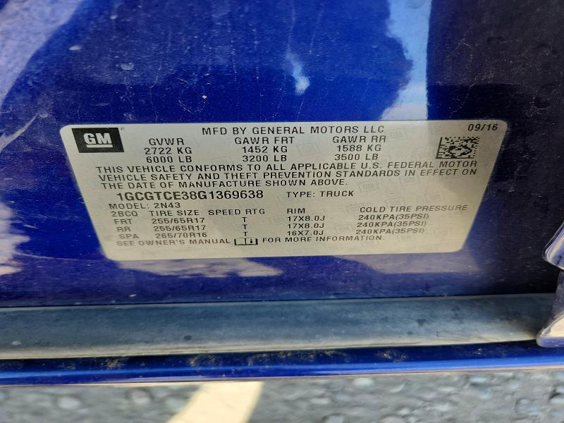 Aukcja sprzedaży 2016 Chevrolet Colorado, vin: 1GCGTCE38G1369638, numer aukcji: 71789096