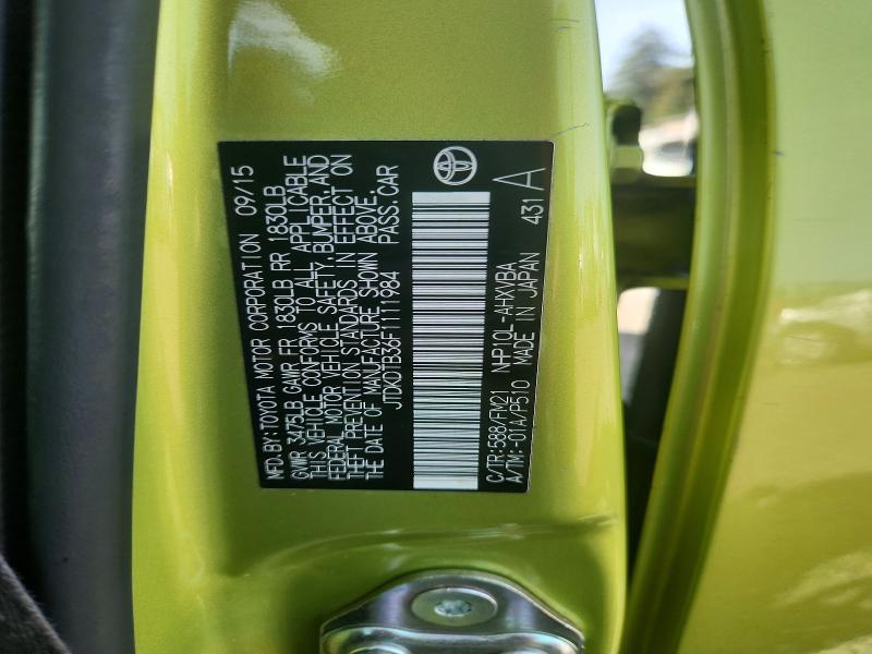 2015 Toyota Prius C მანქანა იყიდება აუქციონზე, vin: JTDKDTB36F1111984, აუქციონის ნომერი: 69464486