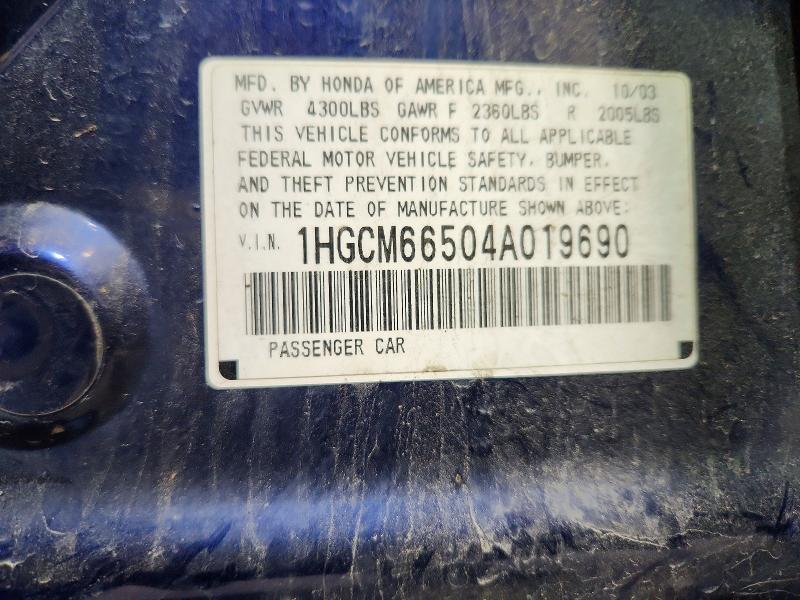 Aukcja sprzedaży 2004 Honda Civic, vin: 1HGCM66504A019690, numer aukcji: 71733716