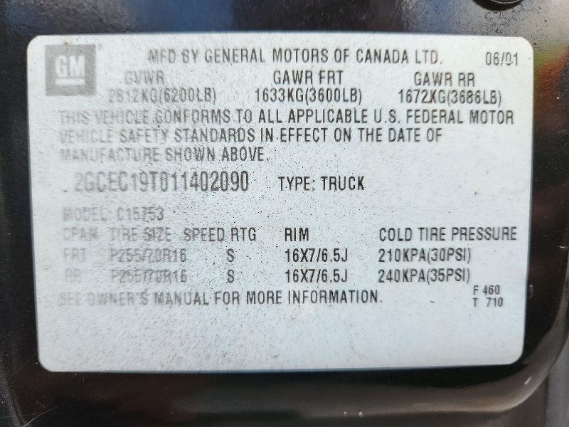 Aukcja sprzedaży 2001 Chevrolet Silverado, vin: 2GCEC19T011402090, numer aukcji: 72727826