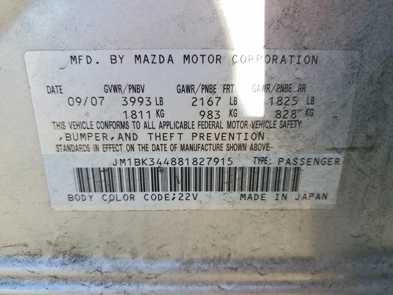 Aukcja sprzedaży 2008 Mazda 3, vin: JM1BK344881827915, numer aukcji: 71605436