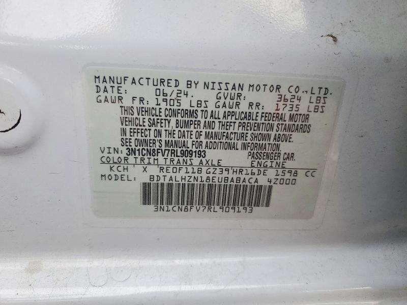 72139566 :رقم المزاد ، 3N1CN8FV7RL909193 vin ، 2024 Nissan Versa مزاد بيع