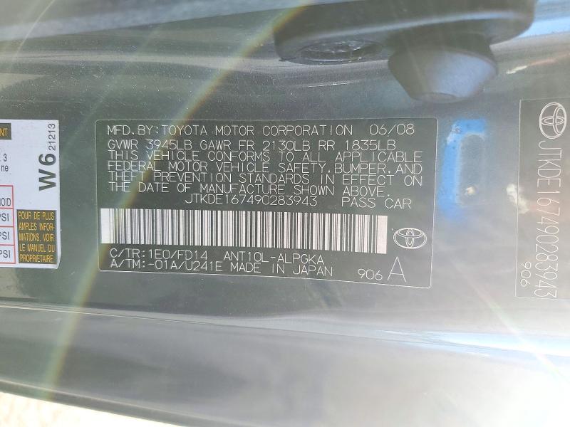 2009 Scion Tc მანქანა იყიდება აუქციონზე, vin: JTKDE167490283943, აუქციონის ნომერი: 71761186