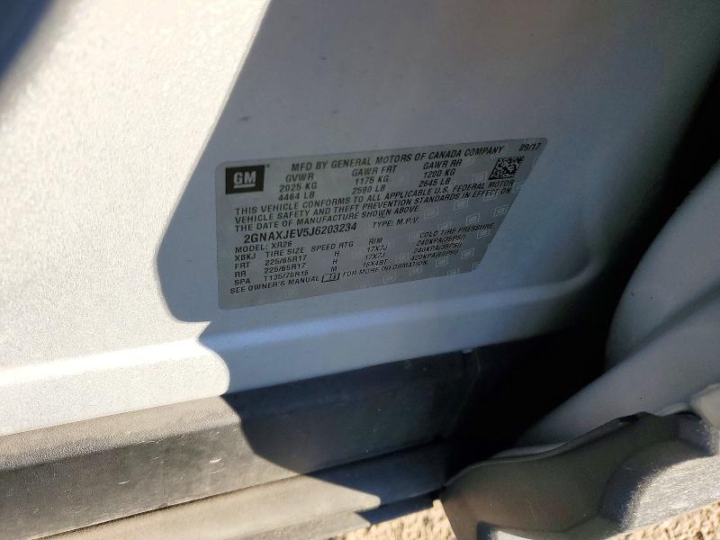 72156106 :رقم المزاد ، 2GNAXJEV5J6203234 vin ، 2018 Chevrolet Equinox مزاد بيع