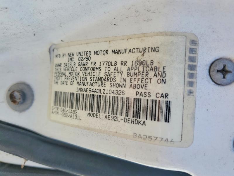 Aukcja sprzedaży 1990 Toyota Corolla, vin: 1NXAE94A3LZ104326, numer aukcji: 69461856