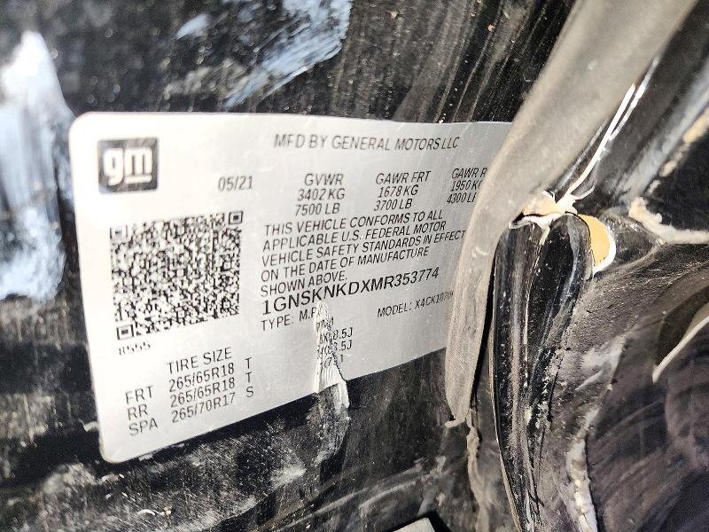 73190596 :رقم المزاد ، 1GNSKNKDXMR353774 vin ، 2021 Chevrolet Tahoe مزاد بيع