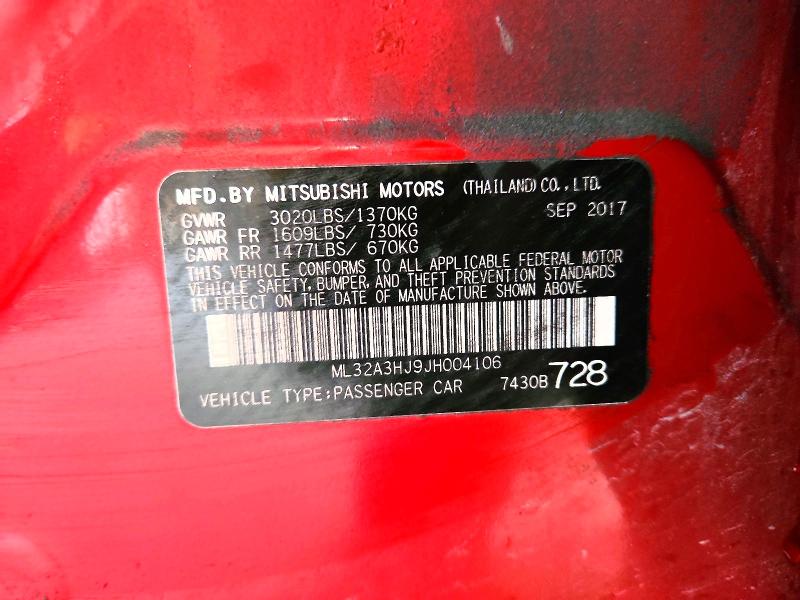 2018 Mitsubishi Mirage მანქანა იყიდება აუქციონზე, vin: ML32A3HJ9JH004106, აუქციონის ნომერი: 71481146