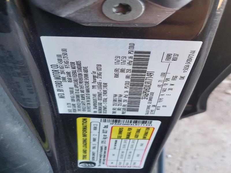 72227076 :رقم المزاد ، 3FA6P0HDXLR171491 vin ، 2020 Ford Fusion مزاد بيع