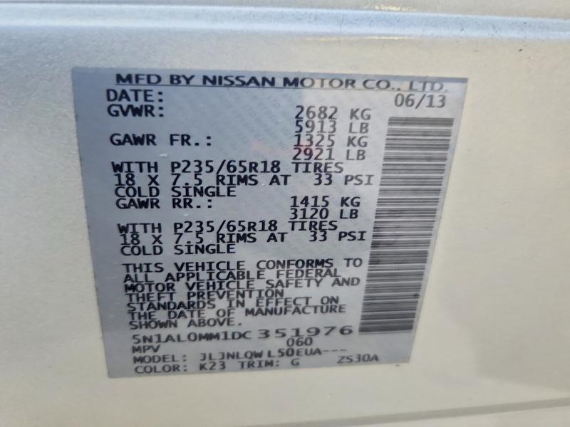 Aukcja sprzedaży 2013 Infiniti Jx35, vin: 5N1AL0MM1DC351976, numer aukcji: 71092526