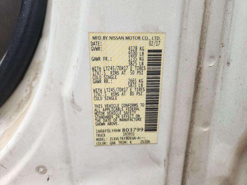 2017 Nissan Nv მანქანა იყიდება აუქციონზე, vin: 1N6BF0LY4HN803799, აუქციონის ნომერი: 73105206