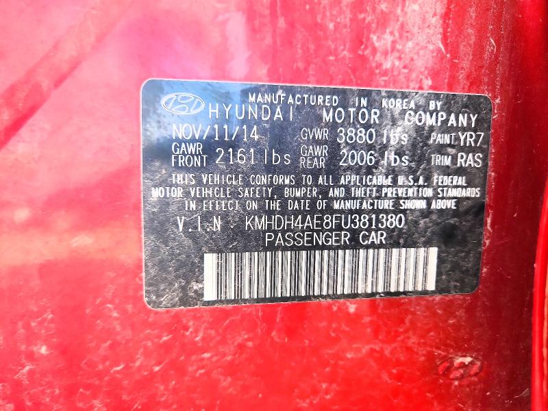 2015 Hyundai Elantra მანქანა იყიდება აუქციონზე, vin: KMHDH4AE8FU381380, აუქციონის ნომერი: 71254416