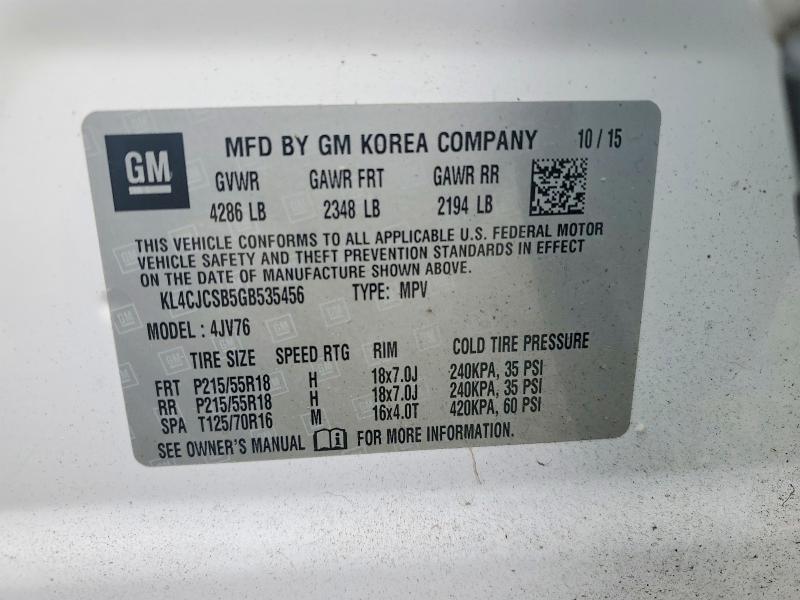 2016 Buick Encore მანქანა იყიდება აუქციონზე, vin: KL4CJCSB5GB535456, აუქციონის ნომერი: 71291436