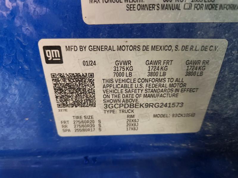 2024 Chevrolet Silverado მანქანა იყიდება აუქციონზე, vin: 3GCPDBEK9RG241573, აუქციონის ნომერი: 72755816