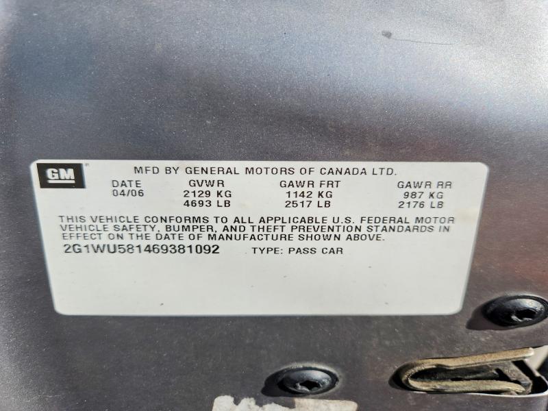 71638386 :رقم المزاد ، 2G1WU581469381092 vin ، 2006 Chevrolet Impala مزاد بيع