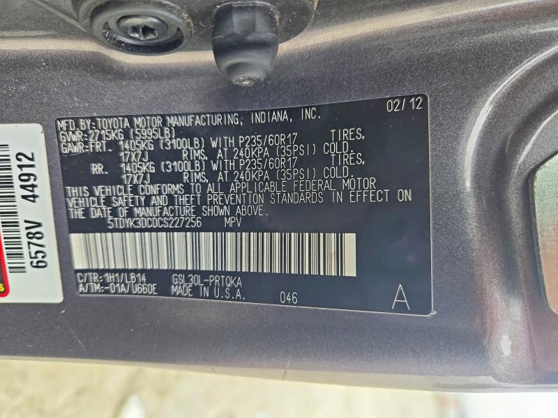 Aukcja sprzedaży 2012 Toyota Sienna, vin: 5TDYK3DC0CS227256, numer aukcji: 71426266