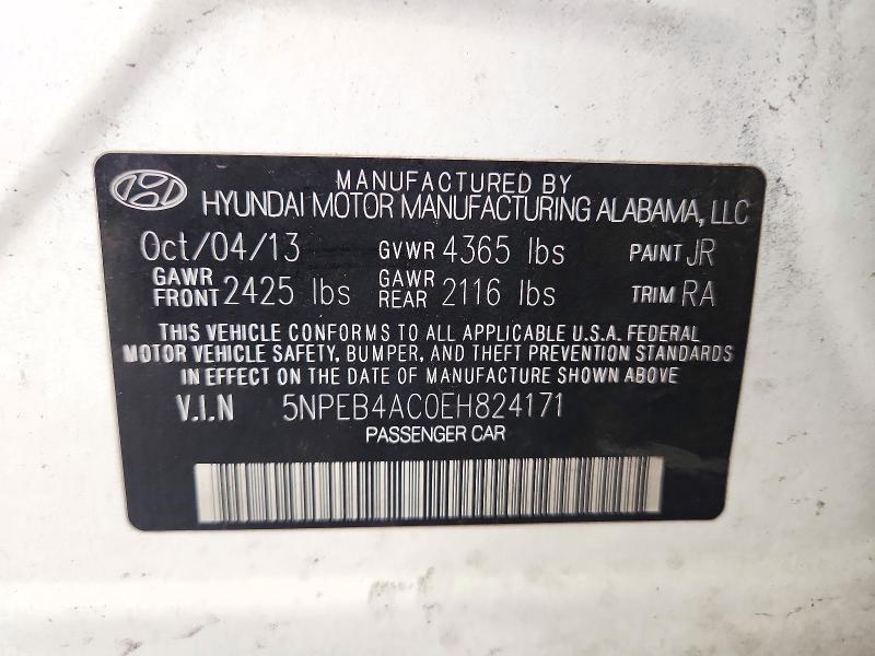 Продажа на аукционе авто 2014 Hyundai Sonata, vin: 5NPEB4AC0EH824171, номер лота: 72442996