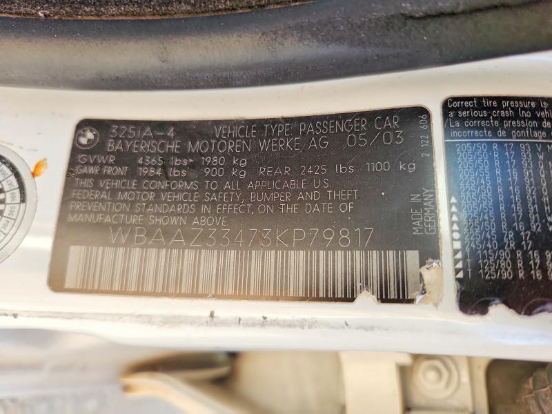 71387786 :رقم المزاد ، WBAAZ33473KP79817 vin ، 2003 Bmw 325 مزاد بيع