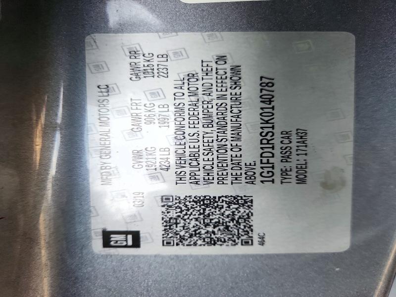 Aukcja sprzedaży 2019 Chevrolet Camaro, vin: 1G1FD1RS1K0140787, numer aukcji: 73180256