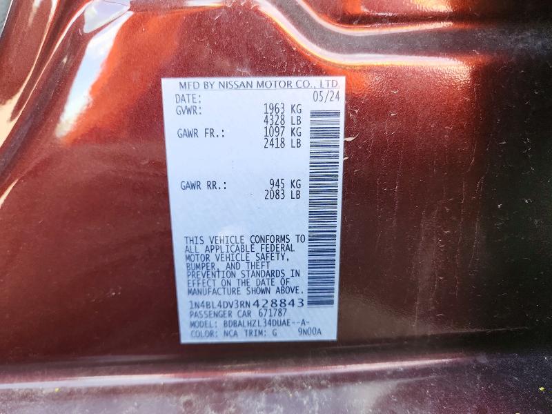 2024 Nissan Altima მანქანა იყიდება აუქციონზე, vin: 1N4BL4DV3RN428843, აუქციონის ნომერი: 72593626