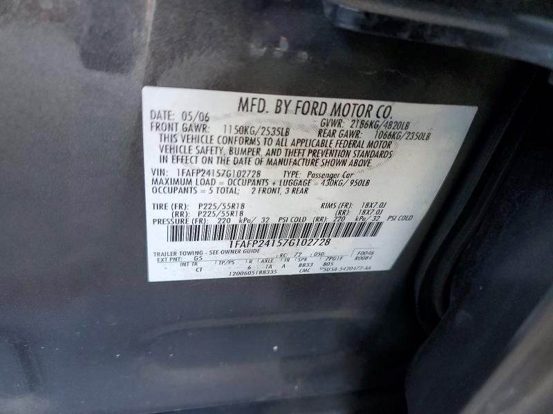 2007 Ford Five Hundred მანქანა იყიდება აუქციონზე, vin: 1FAFP24157G102728, აუქციონის ნომერი: 73172366