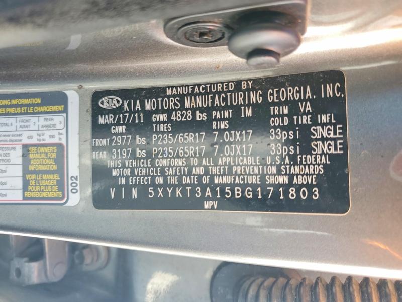 71428686 :رقم المزاد ، 5XYKT3A15BG171803 vin ، 2011 Kia Sorento مزاد بيع