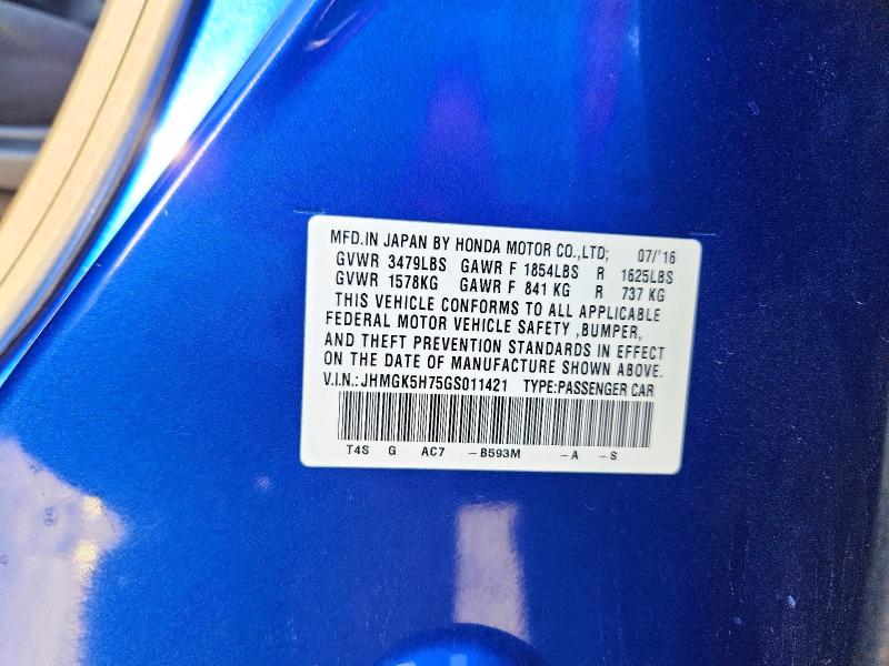 2016 Honda Fit მანქანა იყიდება აუქციონზე, vin: JHMGK5H75GS011421, აუქციონის ნომერი: 73164286