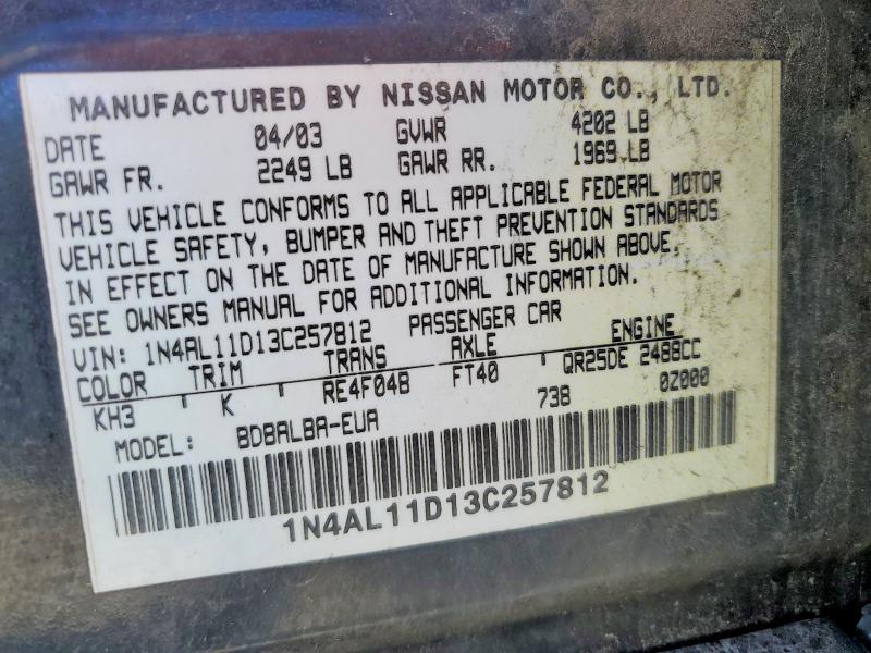 Aukcja sprzedaży 2003 Nissan Altima, vin: 1N4AL11D13C257812, numer aukcji: 71753946