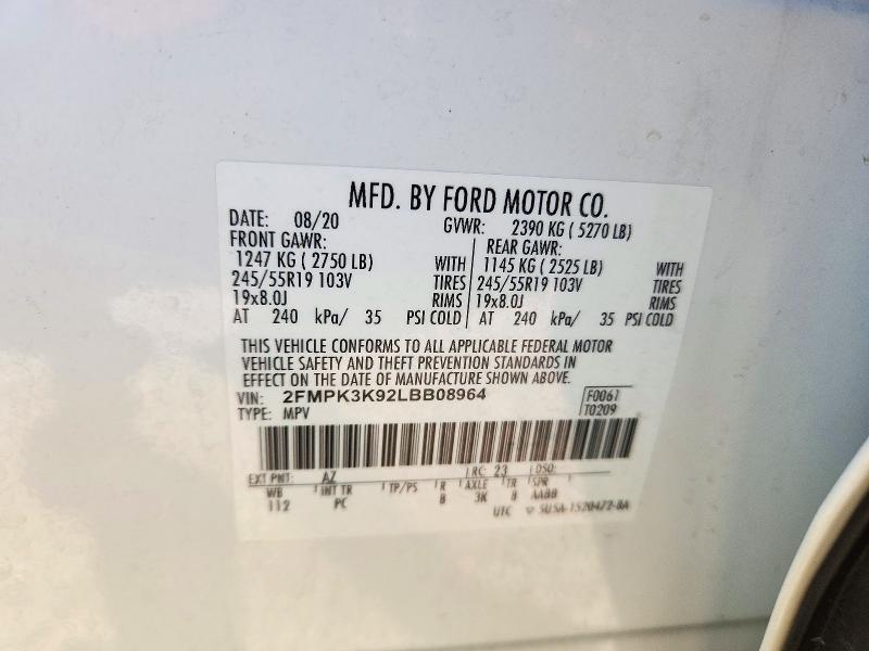Продажа на аукционе авто 2020 Ford Edge, vin: 2FMPK3K92LBB08964, номер лота: 71990476
