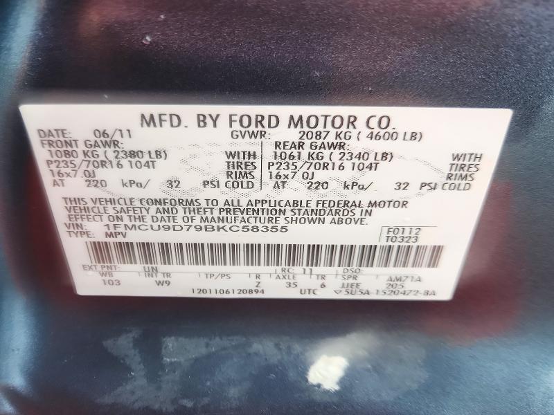 Продаж на аукціоні авто 2011 Ford Escape Xlt, vin: 1FMCU9D79BKC58355, номер лоту: 73271326