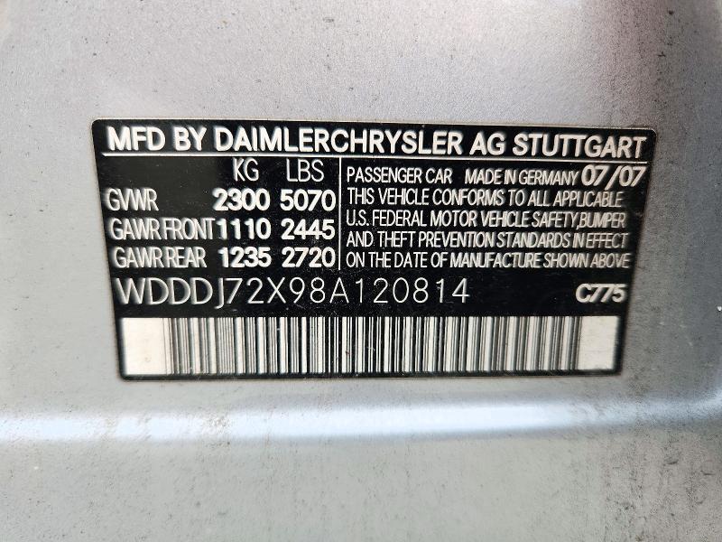 2008 Mercedes-benz Cls მანქანა იყიდება აუქციონზე, vin: WDDDJ72X98A120814, აუქციონის ნომერი: 72435226