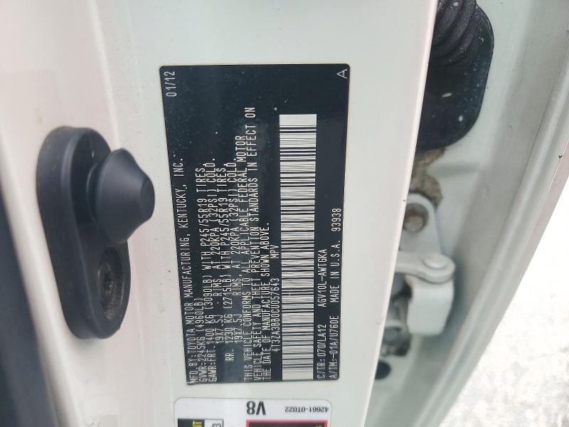 71746046 :رقم المزاد ، 4T3ZA3BB0CU057643 vin ، 2012 Toyota Venza مزاد بيع