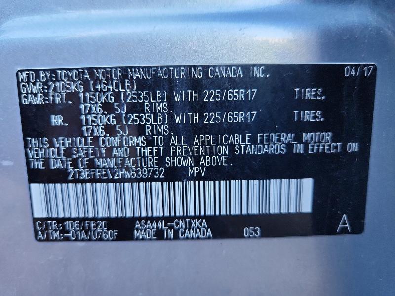 Aukcja sprzedaży 2017 Toyota Rav4, vin: 2T3BFREV2HW639732, numer aukcji: 71709706