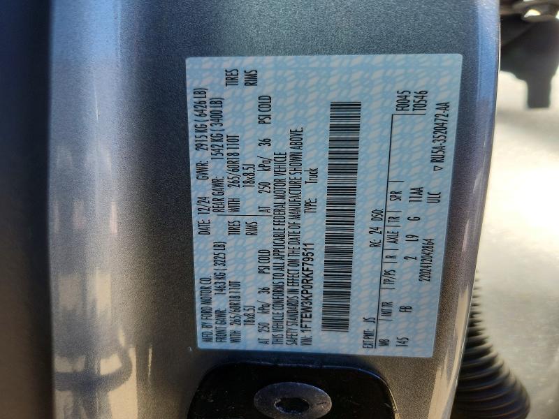 2024 Ford F150 მანქანა იყიდება აუქციონზე, vin: 1FTEW3KP0RKF79511, აუქციონის ნომერი: 71195186