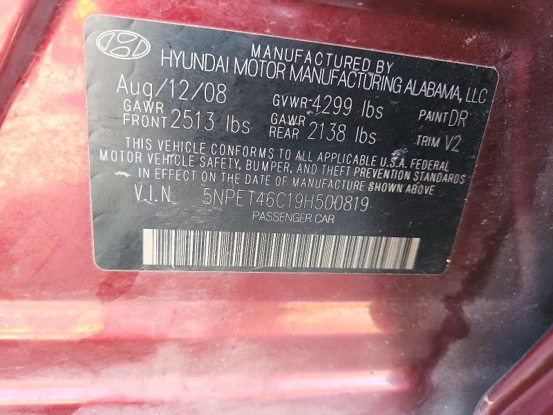 Продажа на аукционе авто 2009 Hyundai Sonata, vin: 5NPET46C19H500819, номер лота: 72546506