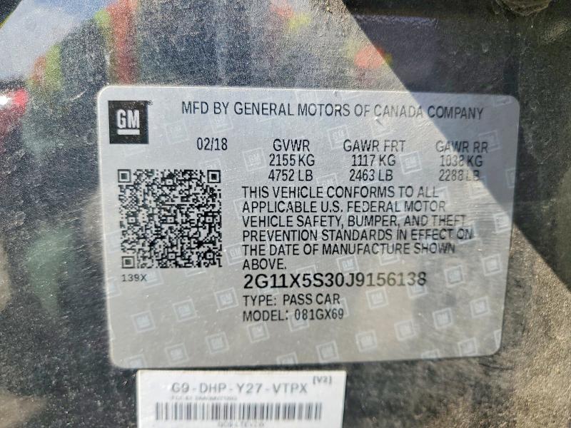 Aukcja sprzedaży 2018 Chevrolet Impala, vin: 2G11X5S30J9156138, numer aukcji: 71632256