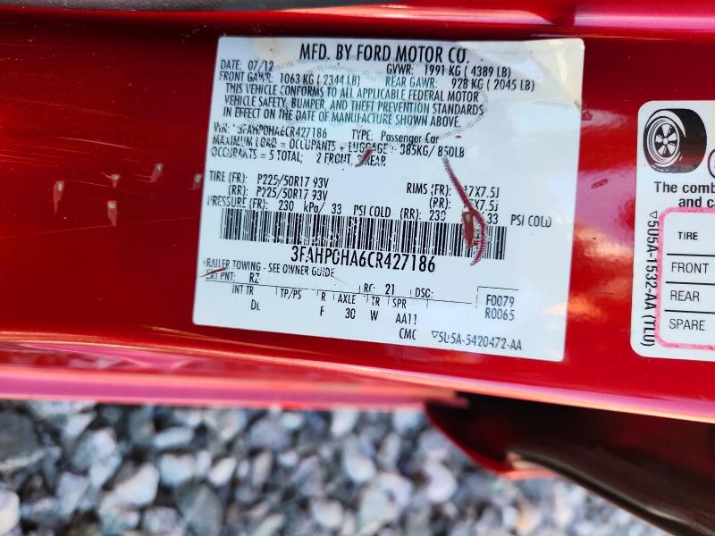 Продаж на аукціоні авто 2012 Ford Fusion, vin: 3FAHP0HA6CR427186, номер лоту: 72021766