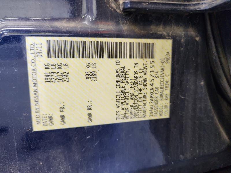 2012 Nissan Altima მანქანა იყიდება აუქციონზე, vin: 1N4AL2APXCN457155, აუქციონის ნომერი: 70921846