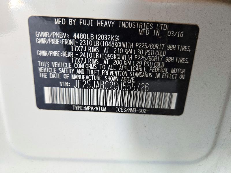 Продаж на аукціоні авто 2016 Subaru Forester, vin: JF2SJABC2GH555726, номер лоту: 71737516